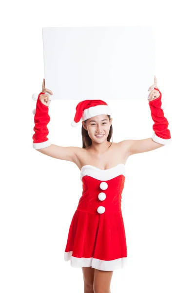 Asiatico Natale Babbo Natale ragazza con segno bianco . — Foto Stock