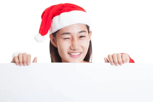 Aasialainen joulu joulupukki tyttö kanssa tyhjä merkki . — kuvapankkivalokuva