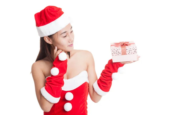 Asiático Natal Papai Noel menina e caixa de presente . — Fotografia de Stock