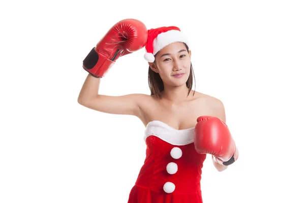 Asiática Navidad Santa Claus chica con guante de boxeo . —  Fotos de Stock