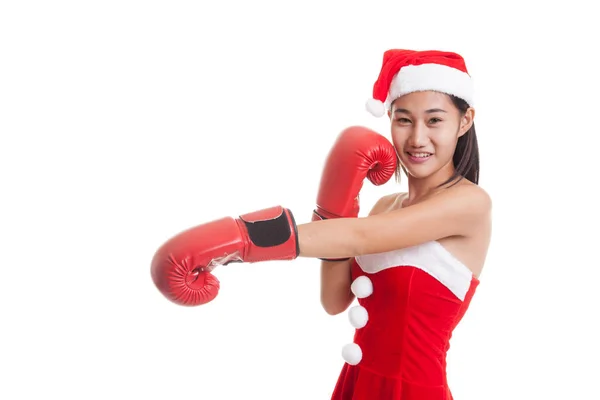 Asiática Navidad Santa Claus chica con guante de boxeo . —  Fotos de Stock