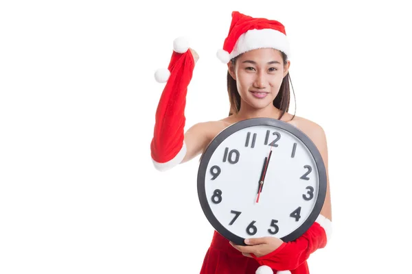 Asiático Natal Papai Noel menina e relógio à meia-noite . — Fotografia de Stock