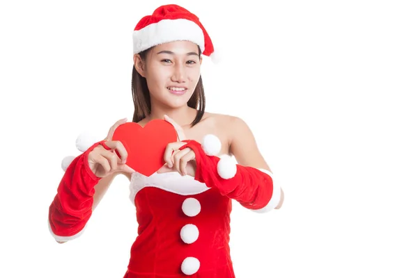 Азиатская девочка Санта Клаус с красным сердцем . — стоковое фото