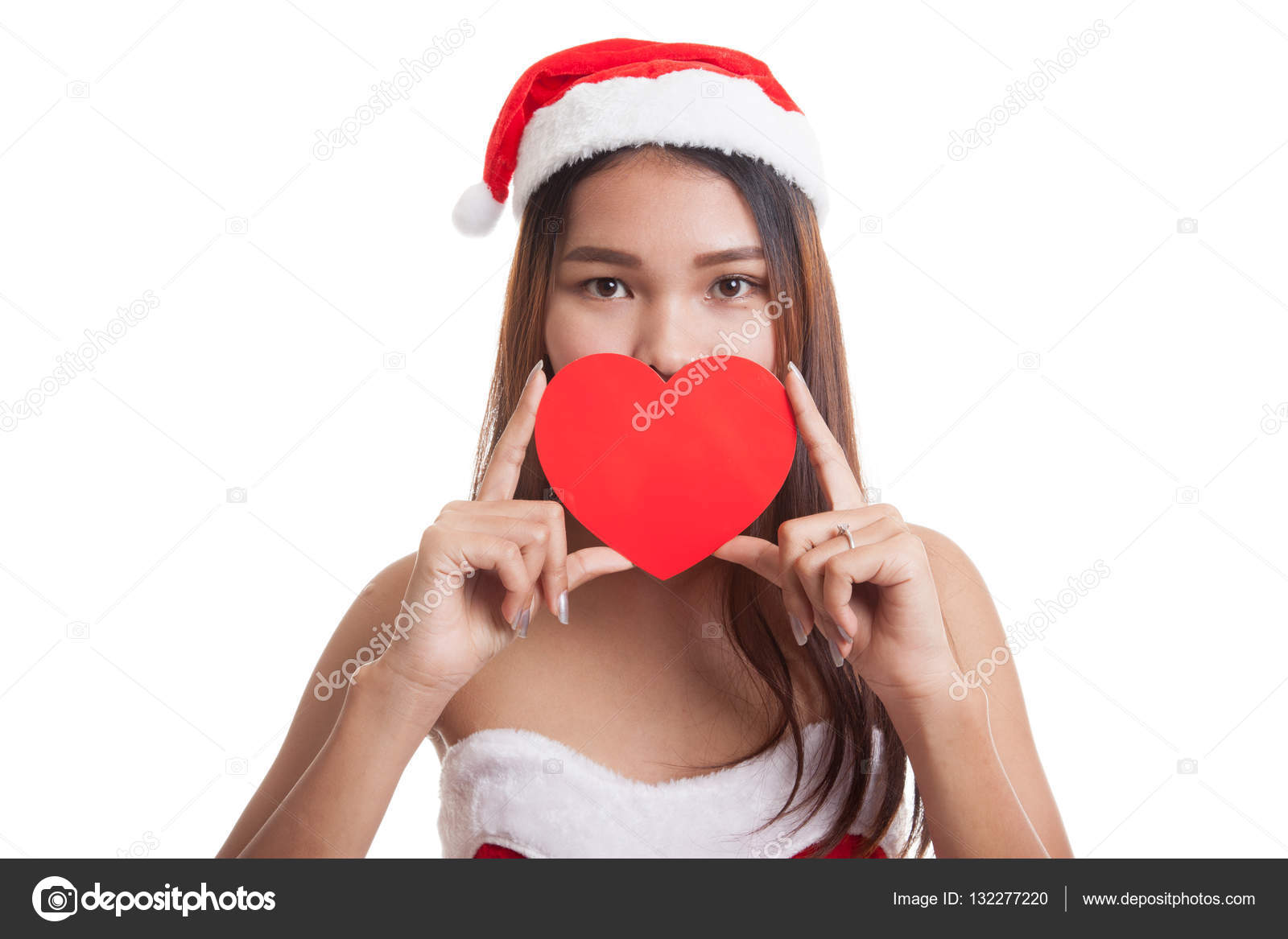 アジアのクリスマス サンタ クロース女の子ハート型赤 ストック写真 C Halfbottle