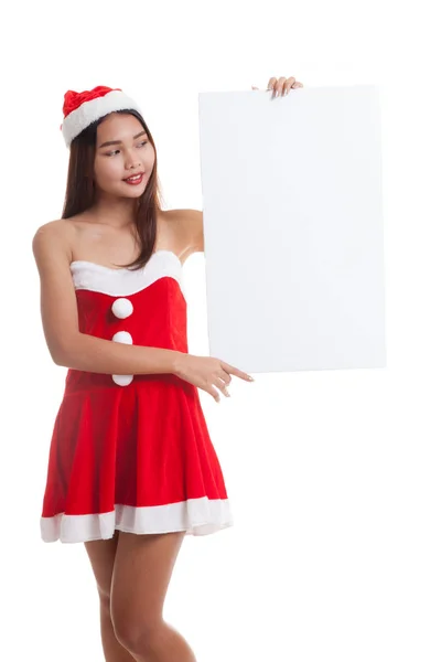 Asiática navidad santa claus chica con blanco signo . — Foto de Stock