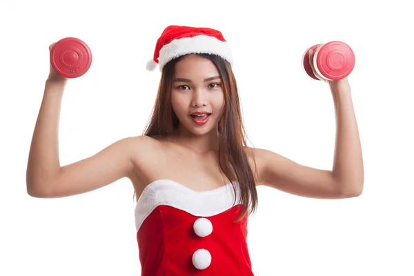 Asiatische Weihnachten Weihnachtsmann Mädchen und Hanteln. — Stockfoto