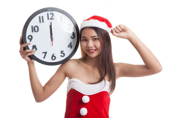 Asiático Natal Papai Noel menina e relógio à meia-noite . — Fotografia de Stock