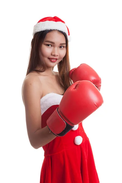 Asiático Natal Papai Noel menina com luva de boxe . — Fotografia de Stock