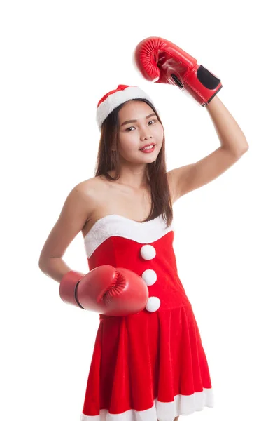 Asiático Natal Papai Noel menina com luva de boxe . — Fotografia de Stock