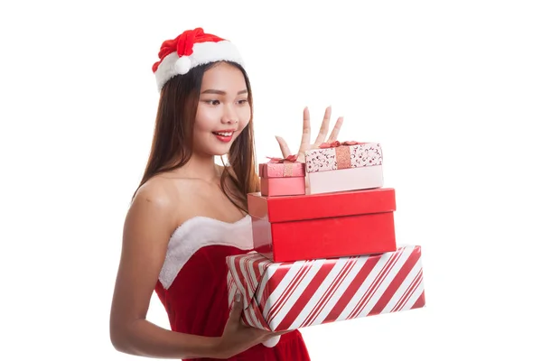 Asiático Natal Papai Noel menina com caixa de presente — Fotografia de Stock