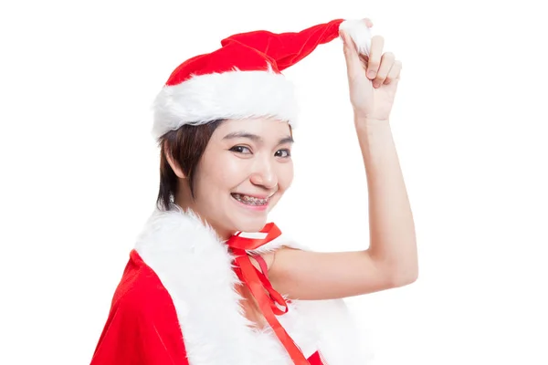 Lány-ázsiai karácsony-Mikulás. — Stock Fotó