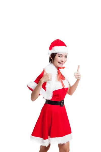 Asiatiska jul jultomten flicka show 2 tummen upp. — Stockfoto
