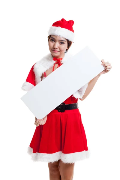 Asian Christmas Santa Claus girl with blank sign. — Stock Photo, Image