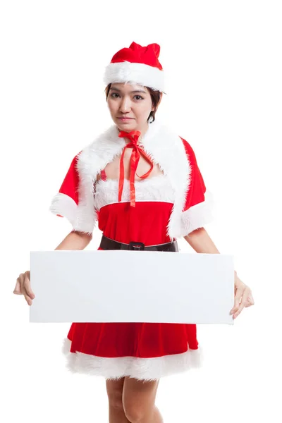 Asiatische Weihnachten Weihnachtsmann Mädchen mit leerem Zeichen. — Stockfoto