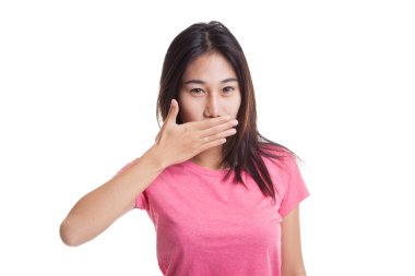 Genç Asyalı kadın ağzını el ile kapatın