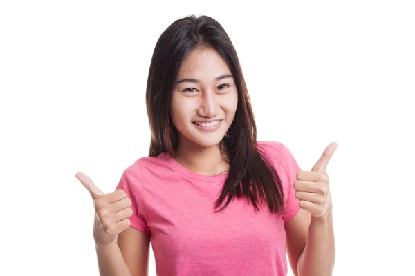 Młoda kobieta azjatyckich Pokaż dwa kciuki do góry — Zdjęcie stockowe