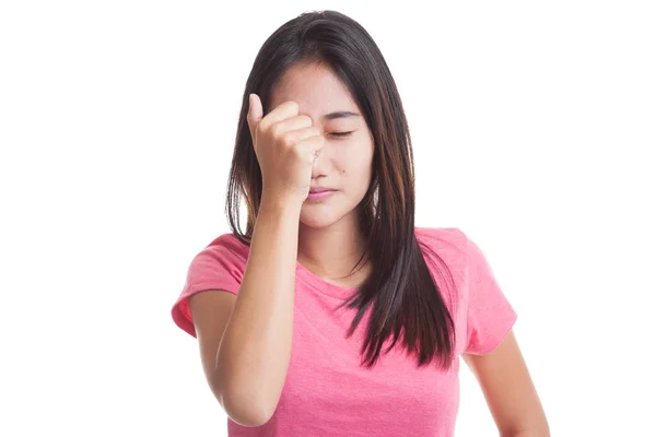 Joven mujer asiática enfermó y dolor de cabeza —  Fotos de Stock