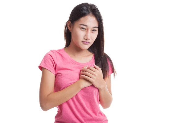 Mladá asijská žena dostal bolest na hrudi — Stock fotografie