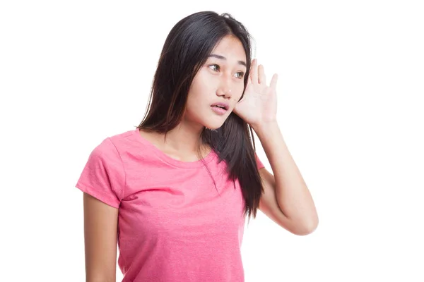 Vacker ung asiatisk kvinna lyssna på något — Stockfoto