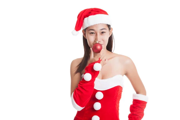 Asiatique Noël Père Noël fille avec boule de boule . — Photo