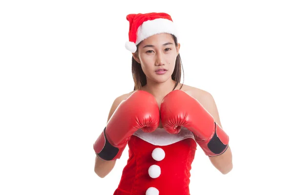 亚洲圣诞圣诞老人女孩与拳击手套. — 图库照片
