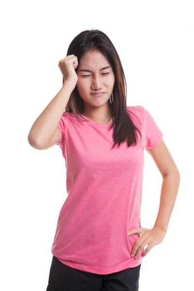 Genç Asyalı kadın hasta ve baş ağrısı var. — Stok fotoğraf