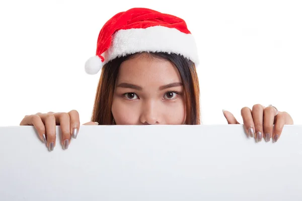 Aasialainen joulu joulupukki tyttö kanssa tyhjä merkki . — kuvapankkivalokuva