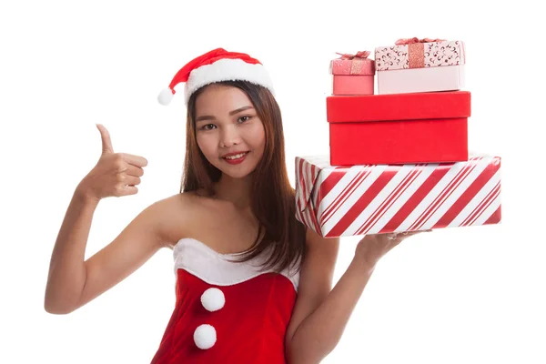 Asian Christmas Santa Claus girl with  gift box — Stock Photo, Image