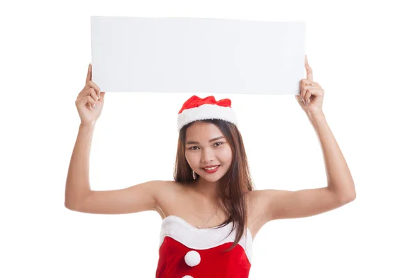 Asiatiska jul jultomten flicka med tomma tecken. — Stockfoto