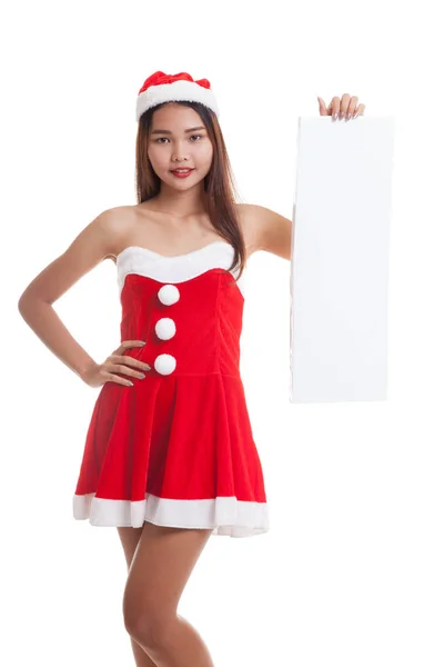 Asiatische Weihnachten Weihnachtsmann Mädchen mit leerem Zeichen. — Stockfoto