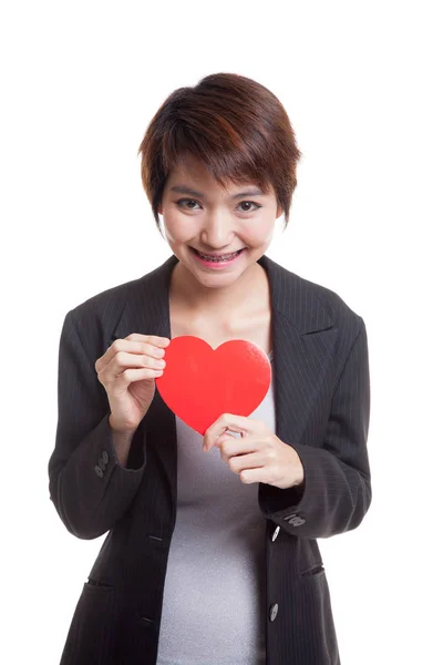 Asian business woman with red heart. — Stock Photo, Image