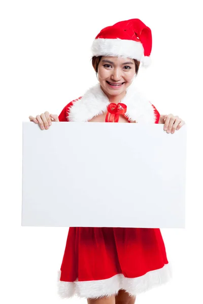 Asiático Natal Papai Noel menina com sinal em branco . — Fotografia de Stock