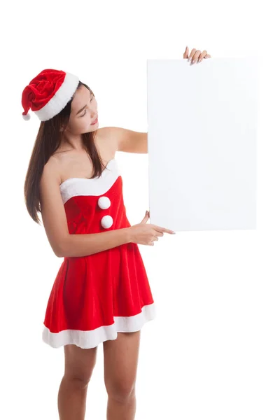 Asiático Natal Papai Noel menina com sinal em branco . — Fotografia de Stock