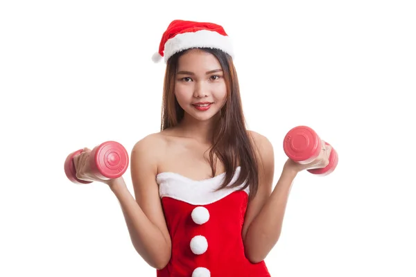 Asiatische Weihnachten Weihnachtsmann Mädchen und Hanteln. — Stockfoto