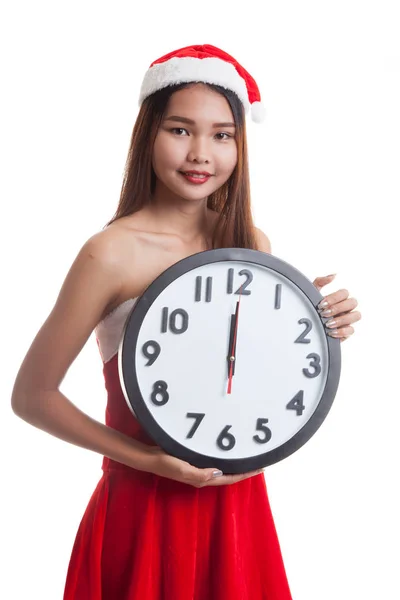 Asiático Navidad santa claus chica y reloj a la medianoche . — Foto de Stock