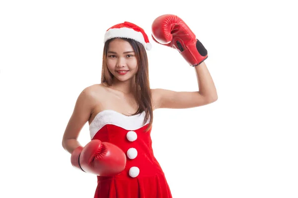 Asijské vánoční Santa Claus dívka s Boxerské rukavice. — Stock fotografie