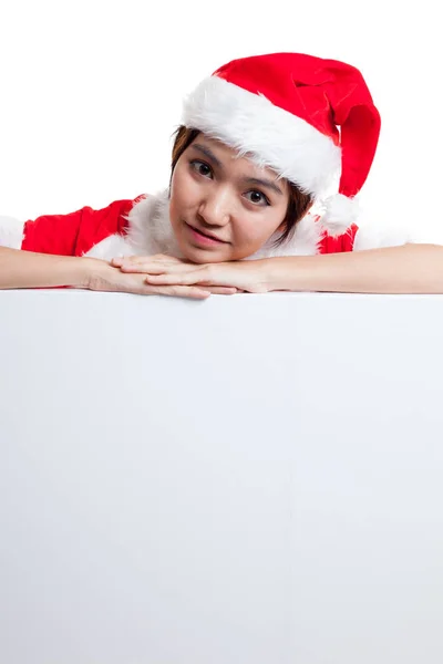 Asiatico Natale Babbo Natale ragazza con segno bianco . — Foto Stock