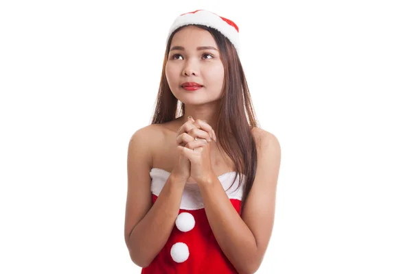 Asiático Navidad santa claus chica es la oración . — Foto de Stock