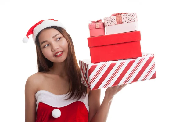 Asian Christmas Santa Claus girl with  gift box — Stock Photo, Image