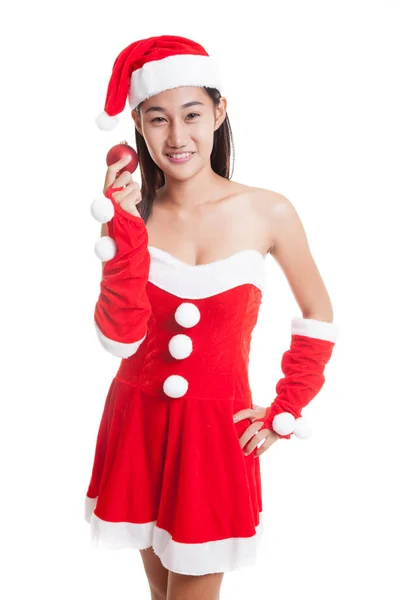 Asiático Natal Papai Noel menina com bola de bugiganga . — Fotografia de Stock
