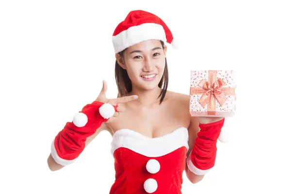 Asiatique Noël Père Noël fille point à boîte cadeau . — Photo