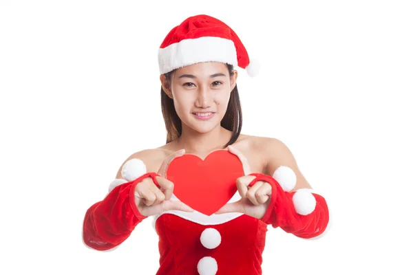 Asiatique Noël Père Noël fille avec coeur rouge . — Photo