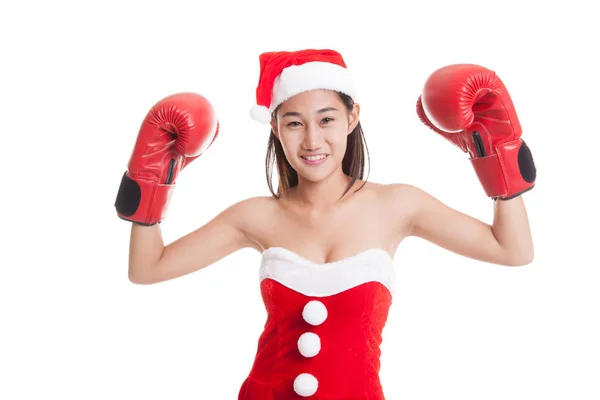 Asiatische Weihnachten Weihnachtsmann Mädchen mit Boxhandschuh. — Stockfoto