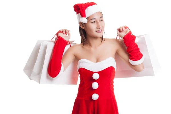 शॉपिंग पिशव्या सह आशियाई ख्रिसमस सांता क्लॉज मुलगी . — स्टॉक फोटो, इमेज