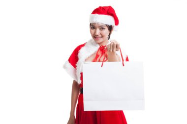 Asya Noel Noel Baba kız alışveriş torbaları ile.