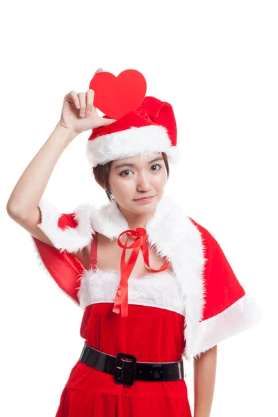 Asiatico Natale Babbo Natale ragazza con cuore rosso . — Foto Stock