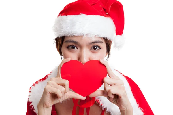 亚洲圣诞圣诞老人的女孩，红色的心. — 图库照片