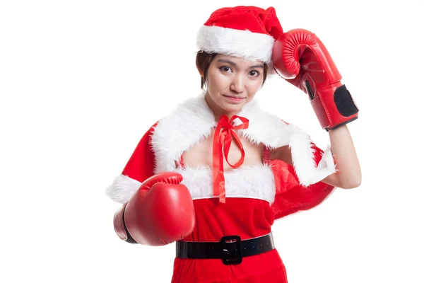 Asiático Natal Papai Noel menina com luva de boxe . — Fotografia de Stock