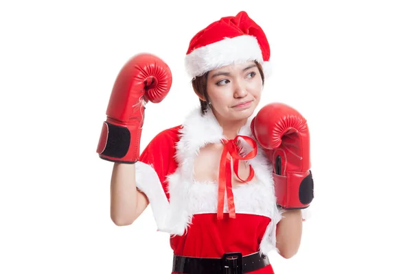 Asiatische Weihnachten Weihnachtsmann Mädchen mit Boxhandschuh. — Stockfoto