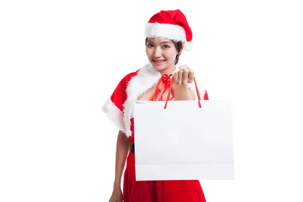 Asiática Navidad Santa Claus chica con bolsas de compras . —  Fotos de Stock